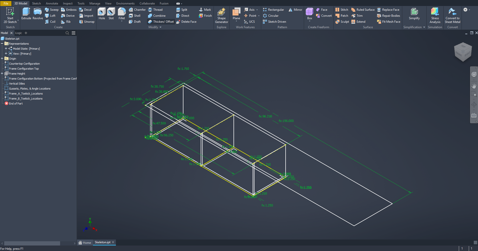 Parametric skeleton-driven assembly model in Autodesk Inventor